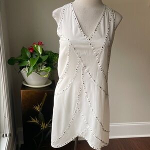 White Studded V-Neck Mini Dress